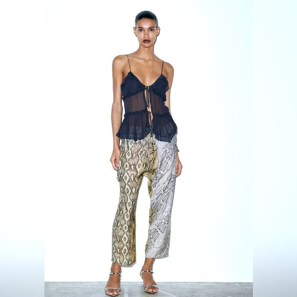 Zara Snakeskin Patchwork Pants XS - Picture 2 of 7
